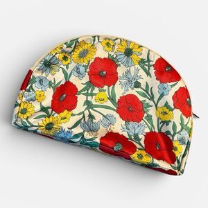 Vintage 1960s Mod Satin Floral Makeup Bag Purse Clutch Bag Pouch Poppy